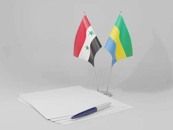 Gabon - Suriye Anlaşması Bayrakları, Beyaz Arkaplan - 3D Hazırlama