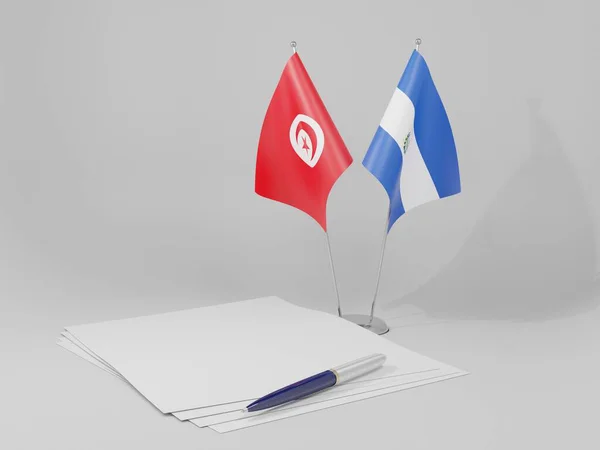 Salvador Tunesien Abkommen Flaggen Weißer Hintergrund Render — Stockfoto