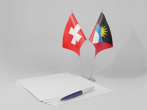 Antigua Barbuda Bandiere Dell Accordo Svizzera Sfondo Bianco Render — Foto Stock