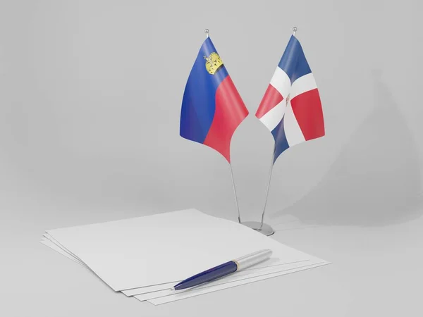 República Dominicana Acordo Liechtenstein Bandeiras Fundo Branco Render — Fotografia de Stock