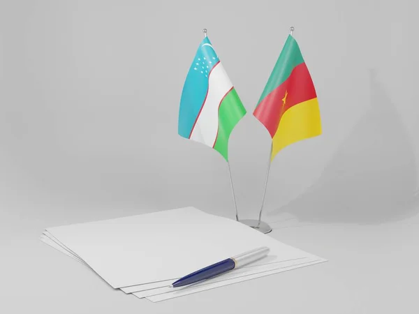Cameroun Drapeaux Accord Ouzbékistan Fond Blanc Render — Photo