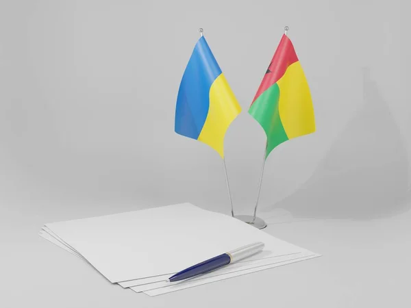 Guinea Bissau Ukraine Agreement Flags White Background Render — Stock Photo, Image