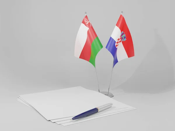 Kroatien Oman Abkommen Flaggen Weißer Hintergrund Render — Stockfoto