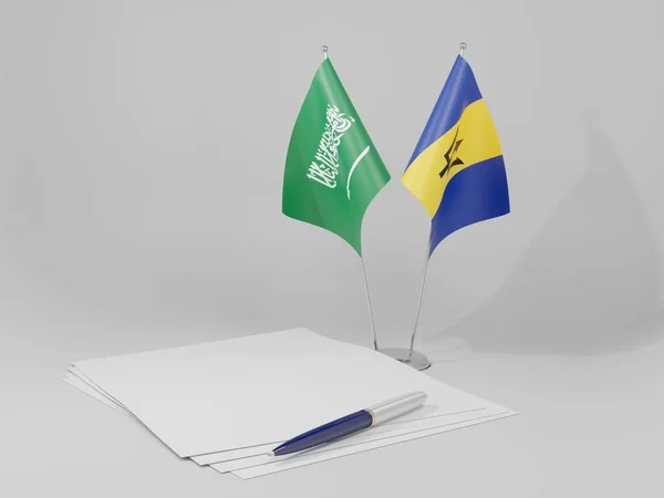 Barbados Saudiarabiens Avtalsflaggor Vit Bakgrund Render — Stockfoto