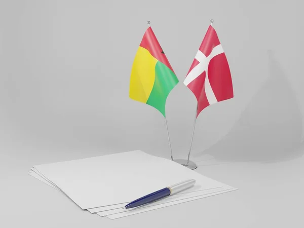Dánia Guinea Bissau Guinea Megállapodás Zászlók Fehér Háttér Render — Stock Fotó