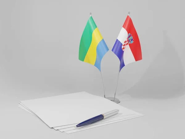 Hırvatistan Gabon Anlaşması Bayrakları Beyaz Arkaplan Hazırlama — Stok fotoğraf