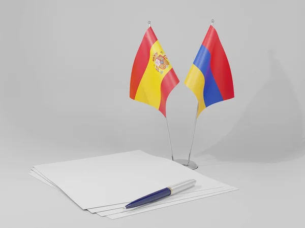 Armenia Spain Agreement Flags White Background Render — 图库照片