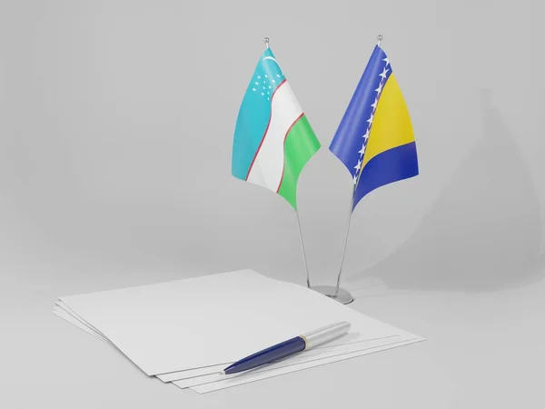 Bosnia Herzegovina Banderas Del Acuerdo Uzbekistán Fondo Blanco Render —  Fotos de Stock