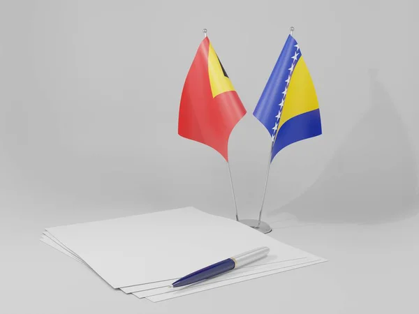 Bosnie Herzégovine Drapeaux Accord Timor Oriental Fond Blanc Render — Photo