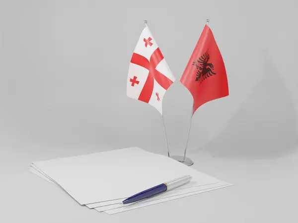 Albanie Géorgie Drapeaux Accord Fond Blanc Render — Photo