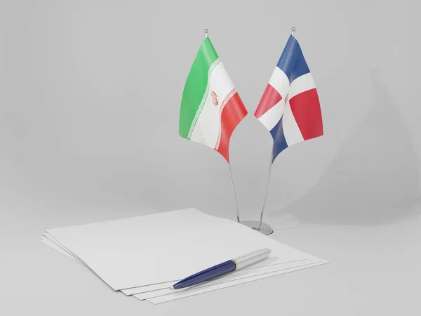 多米尼加共和国 伊朗协定旗帜 白色背景 3D渲染 — 图库照片