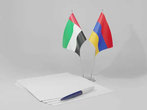 Armenië Overeenkomst Verenigde Arabische Emiraten Vlaggen Witte Achtergrond Render — Stockfoto