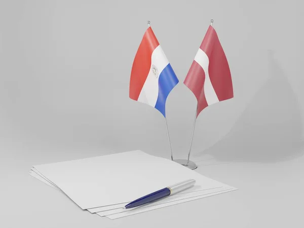Lettonie Drapeaux Accord Paraguay Fond Blanc Render — Photo
