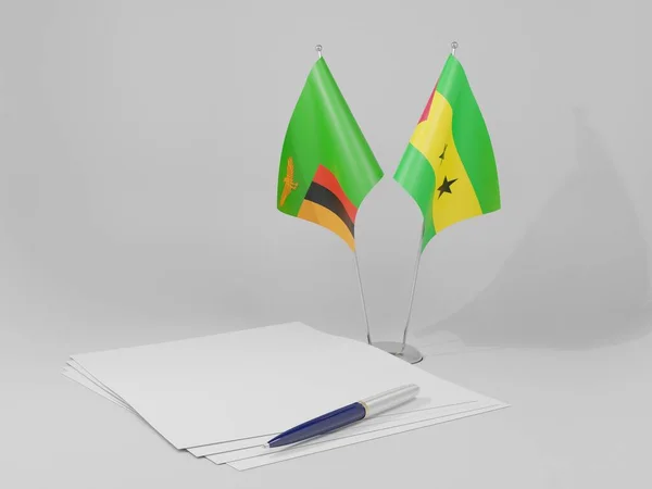 Sao Tomé Principe Overeenkomst Van Zambia Vlaggen Witte Achtergrond Render — Stockfoto