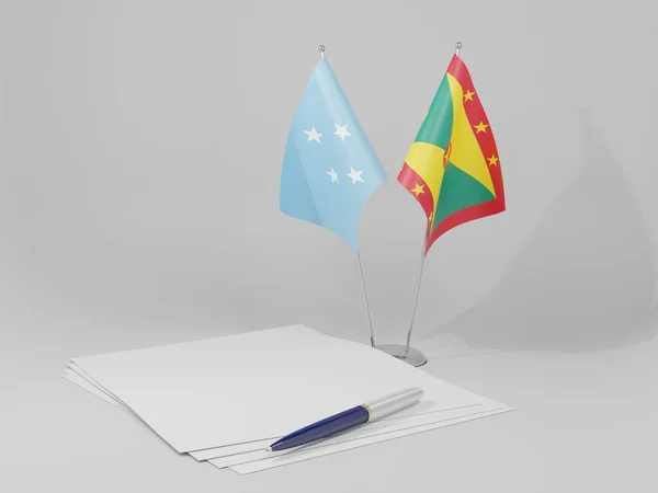 Γρενάδα Σημαίες Συμφωνία Μικρονησίας Λευκό Φόντο Render — Φωτογραφία Αρχείου