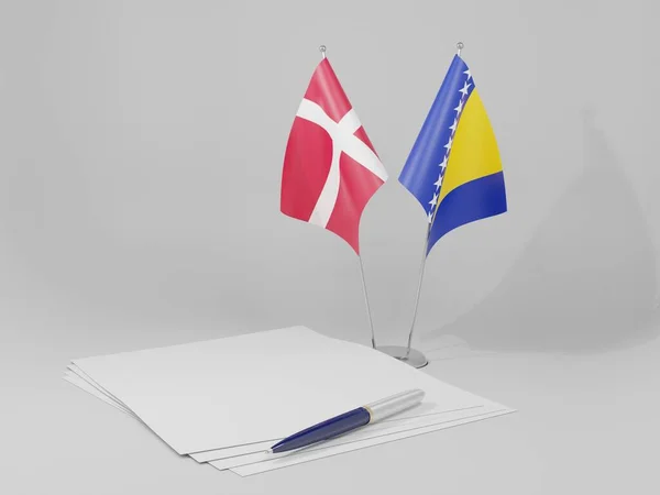 Bośnia Hercegowina Dania Flagi Umowy Białe Tło Render — Zdjęcie stockowe