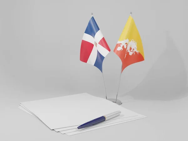 Butão Acordos República Dominicana Bandeiras Fundo Branco Render — Fotografia de Stock