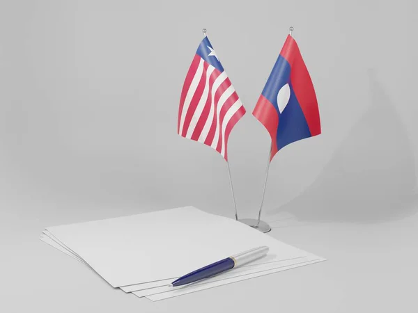 Lao Liberia Agreement Flags White Background Render — 图库照片