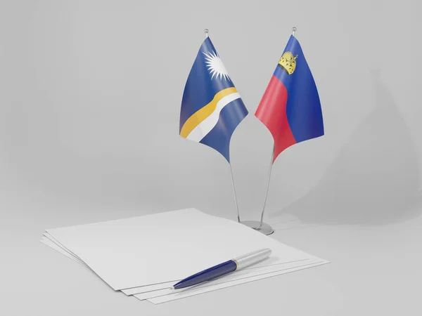 Liechtenstein Marshallöarna Avtalet Flaggor Vit Bakgrund Render — Stockfoto