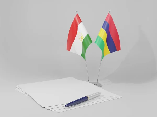 Mauritius Overeenkomst Van Tadzjikistan Vlaggen Witte Achtergrond Render — Stockfoto