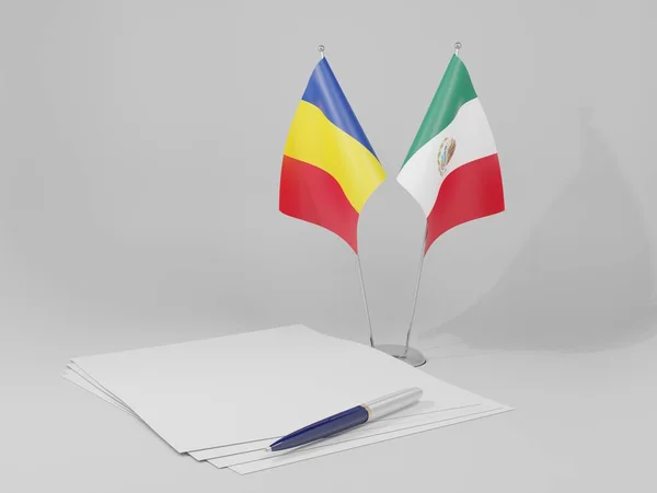 México Romênia Acordo Bandeiras Fundo Branco Render — Fotografia de Stock