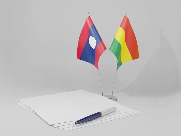 Bolivia Bandiere Dell Accordo Laos Sfondo Bianco Render — Foto Stock