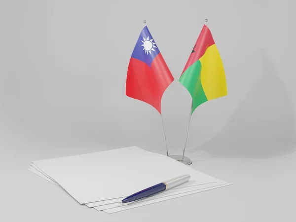 Γουινέα Μπισάου Ταϊβάν Συμφωνία Σημαίες Λευκό Φόντο Render — Φωτογραφία Αρχείου