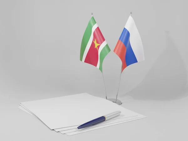 Russia Suriname Agreement Flags White Background Render — Stock Photo, Image