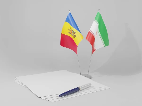Irão Moldávia Bandeiras Acordo Fundo Branco Render — Fotografia de Stock