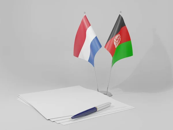 Afeganistão Países Baixos Acordo Bandeiras Fundo Branco Render — Fotografia de Stock