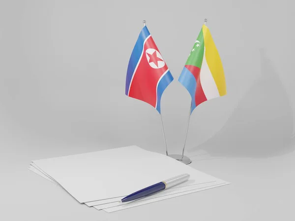 Comoros North Korea Agreement Flags White Background Render — Stock Photo, Image