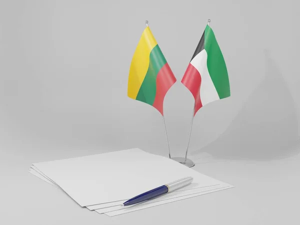 Kuwait Lituânia Bandeiras Acordo Fundo Branco Render — Fotografia de Stock