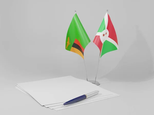 Burundi Banderas Del Acuerdo Zambia Fondo Blanco Render — Foto de Stock