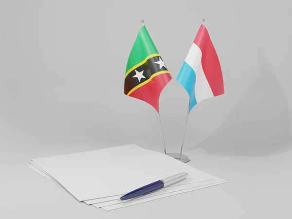 Luksemburg Flagi Porozumienia Saint Kitts Nevis Białe Tło Render — Zdjęcie stockowe