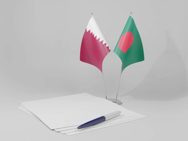 孟加拉国 卡塔尔协定旗帜 白色背景 3D渲染 — 图库照片