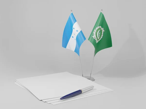 Liga Árabe Banderas Del Acuerdo Honduras Fondo Blanco Render — Foto de Stock