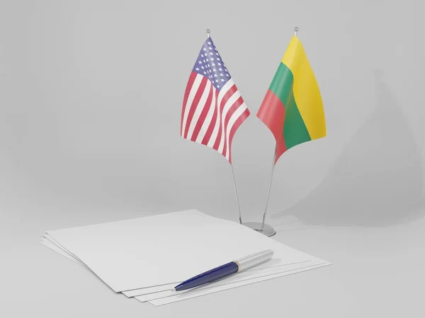 立陶宛 美利坚合众国协定旗帜 白色背景 3D渲染 — 图库照片