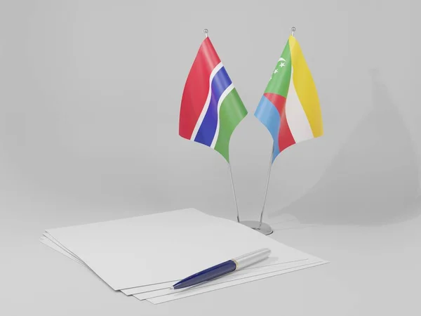 Komoros Gambiya Anlaşması Bayrakları Beyaz Arkaplan Render — Stok fotoğraf