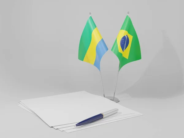 Brazílie Vlajky Dohody Gabon Bílé Pozadí Vykreslování — Stock fotografie