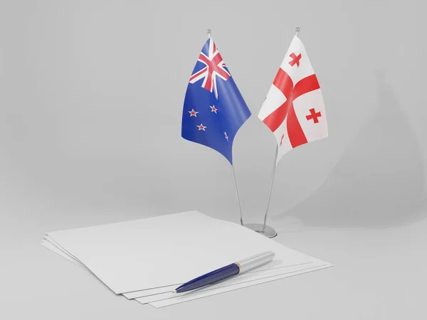 Γεωργία Σημαίες Συμφωνία Νέας Ζηλανδίας Λευκό Φόντο Render — Φωτογραφία Αρχείου