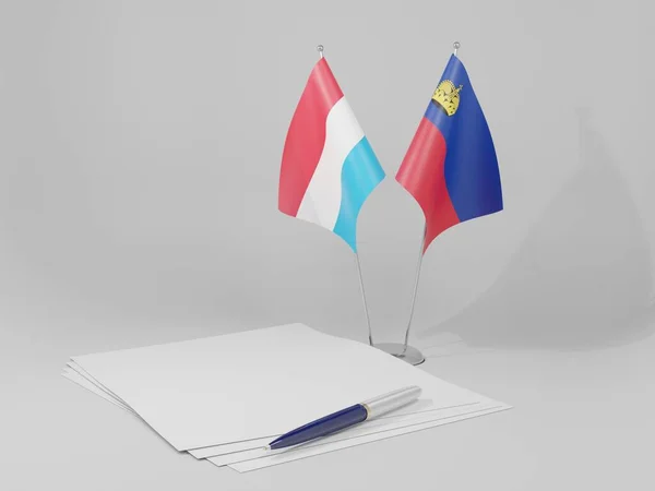 Liechtenstein Luxembourg Agreement Flags White Background Render — стокове фото