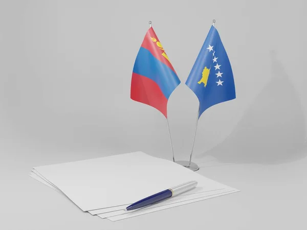 Kosovo Drapeaux Accord Mongolie Fond Blanc Render — Photo