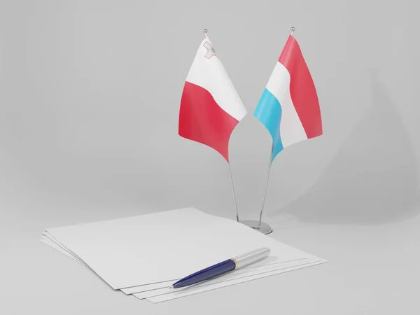 Lüksemburg - Malta Anlaşması Bayrakları, Beyaz Arkaplan - 3D Render