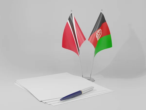 Afeganistão Bandeiras Acordo Trinidad Tobago Fundo Branco Render — Fotografia de Stock