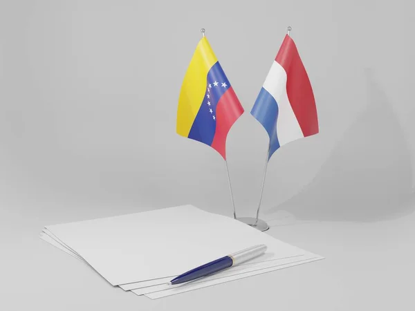 Ολλανδία Βενεζουέλα Σημαίες Συμφωνίας Λευκό Φόντο Render — Φωτογραφία Αρχείου