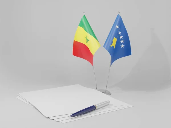 Drapeaux Accord Kosovo Sénégal Fond Blanc Render — Photo