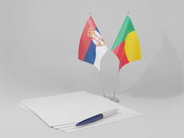 Bénin Drapeaux Accord Serbie Fond Blanc Render — Photo