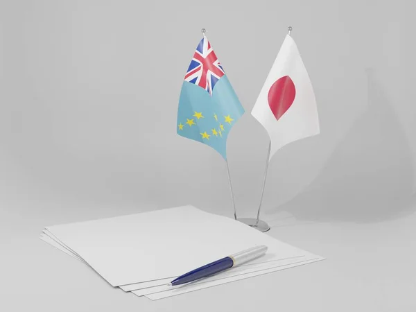 Ιαπωνία Σημαίες Συμφωνία Τουβαλού Λευκό Φόντο Render — Φωτογραφία Αρχείου