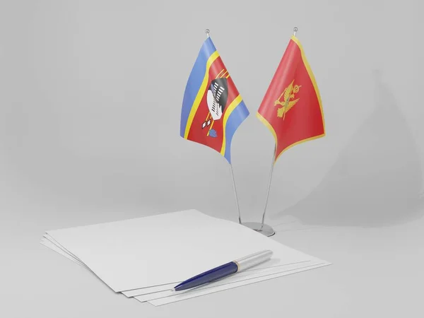 Montenegro Swasiland Abkommen Flaggen Weißer Hintergrund Render — Stockfoto