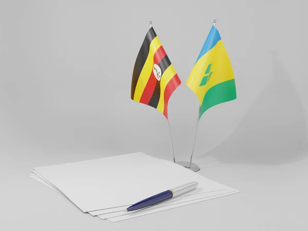 São Vicente Granadinas Acordos Uganda Bandeiras Fundo Branco Render — Fotografia de Stock